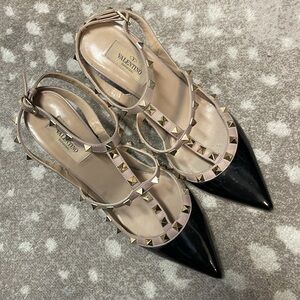 Valentino Black and Beige Rockstud Heels